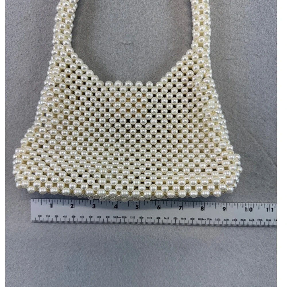 Vintage Faux Pearl Beaded Handbag Cream White Clutch